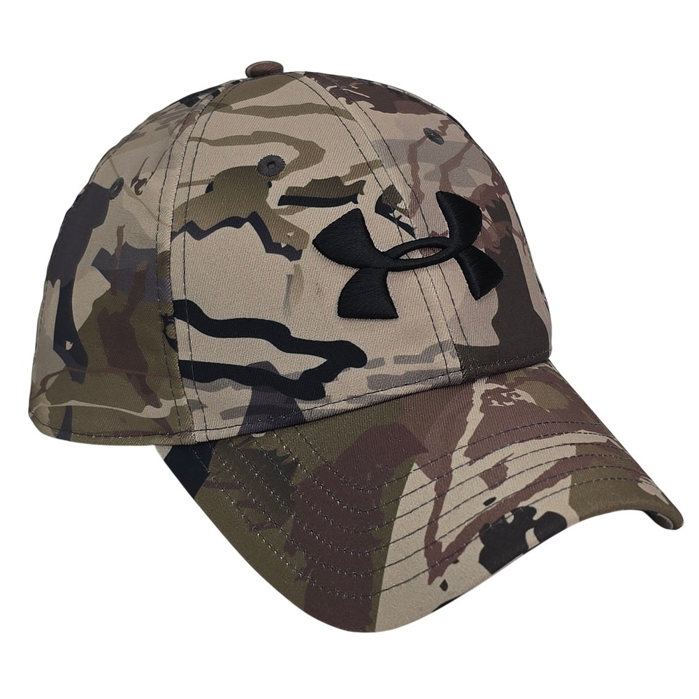 Under Armour Free Fit Barren Camo Hat Mens OSFA Brown Snapback Baseball Cap Logo